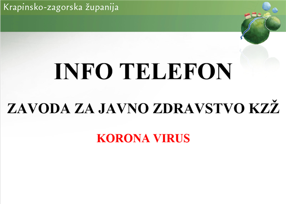 INFO TELEFON Zavoda za javno zdravstvo KZŽ / KORONA VIRUS