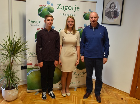 Najbolji maturanti na državnoj maturi  Timon Spiegl i Valentina Meglić na prijmu kod župana Kolara